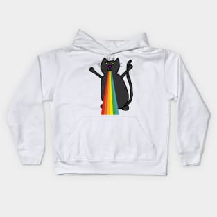 Animals with Rainbow Puke Black Cat Kids Hoodie